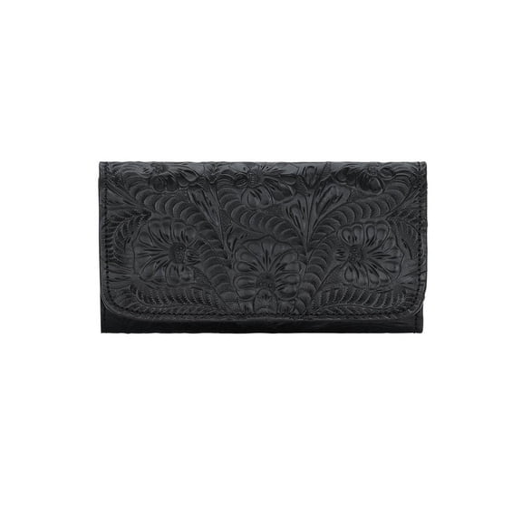American West Womens Tri-Fold Wallet With Snap Closure Black One Size
