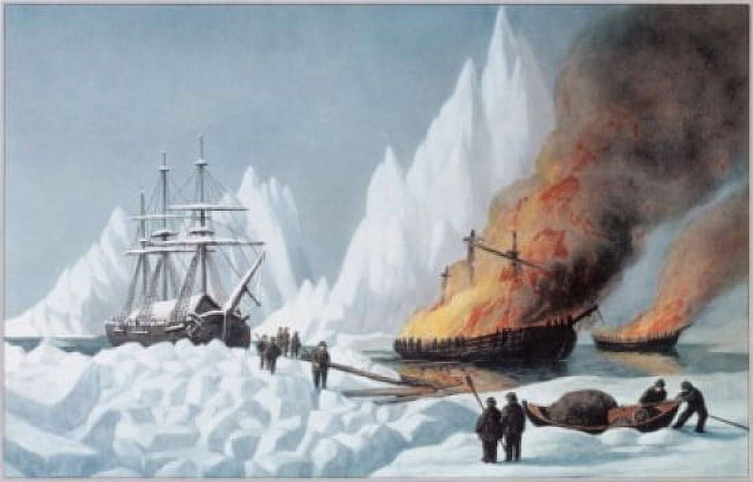 American Whalers Crushed in the Ice Currier & Ives (active 1857-1907American) Canvas Art - Currier & Ives (18 x 24)
