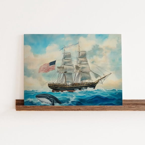 American Whaling Ship Poster, Nautical Coastal Decor, Vintage Poster, Maritime Wall Art, Coastal Living Room Decor, 12x18 UNFRAMED