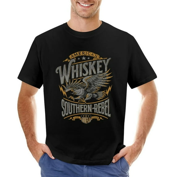 American Whiskey Southern Rebel Vintage T-shirt Mens Cotton Classic Crewneck Short Sleeve Tees Unisex Black S