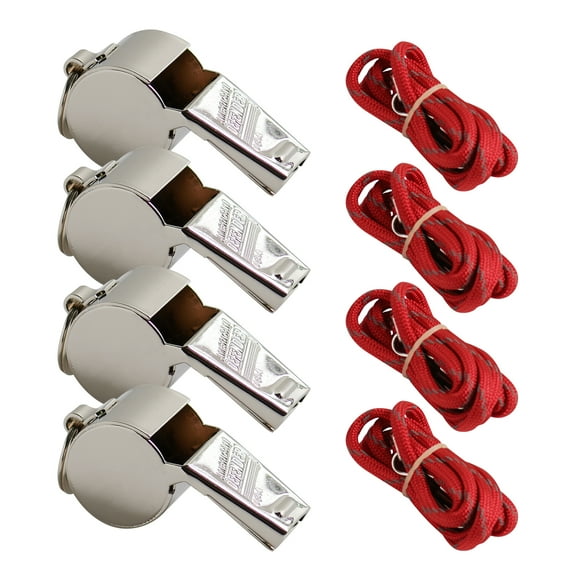 American Whistle Corporation 4 Pack Defender Whistles with Paracord Nylon Lanyards - Red - Brass