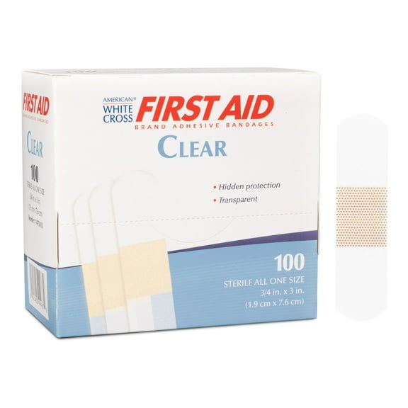 American White Cross First Aid Clear Plastic Adhesive Bandage Sterile .75 x 3" 100 per Box
