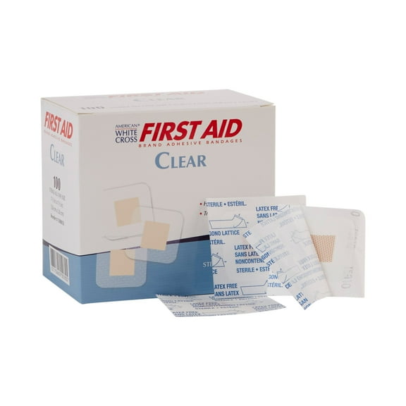American White Cross First Aid Sheer Plastic Adhesive Spot Bandage Sterile 1-1/2 X 1-1/2 Inch 1200 per Case