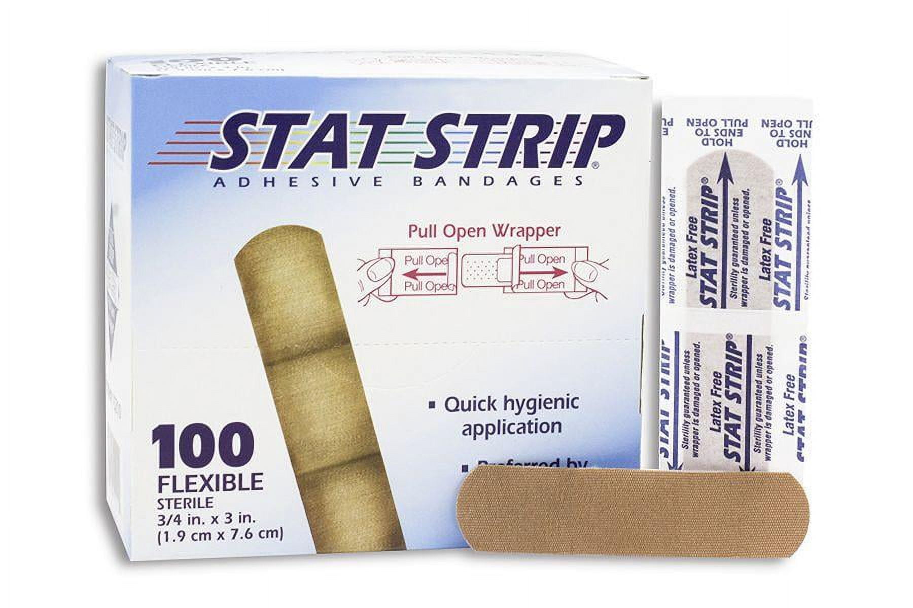 American White Cross Stat Strip Adhesive Bandages, Plastic, 3/4 Inch x 3 Inches, Tan, Sterile, 1200 Count