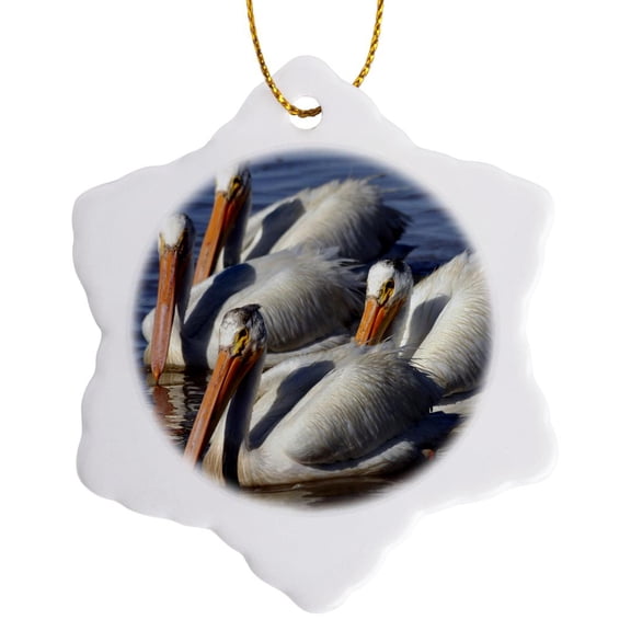3drose, American White Pelicans Birds, Oregon, Usa - Us38 Mhe0088 - Michel Hersen, 3 inch Snowflake Porcelain Ornament