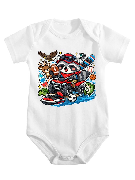 American Wildlife Sports Pattern Baby Bodysuit, 100% Cotton Short Sleeve Snap Romper, 0-12 Months