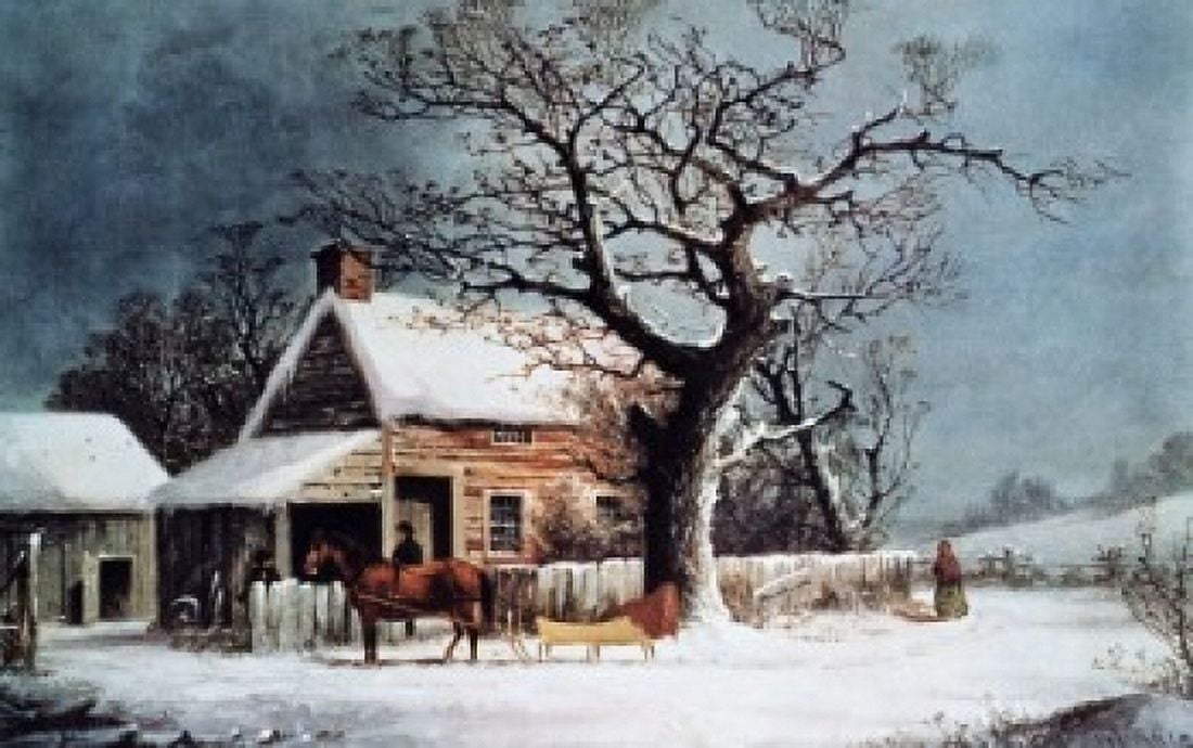 American Winter Scene A Country Cabin Currier & Ives (1834-1907 American) Canvas Art - Currier & Ives (24 x 36)