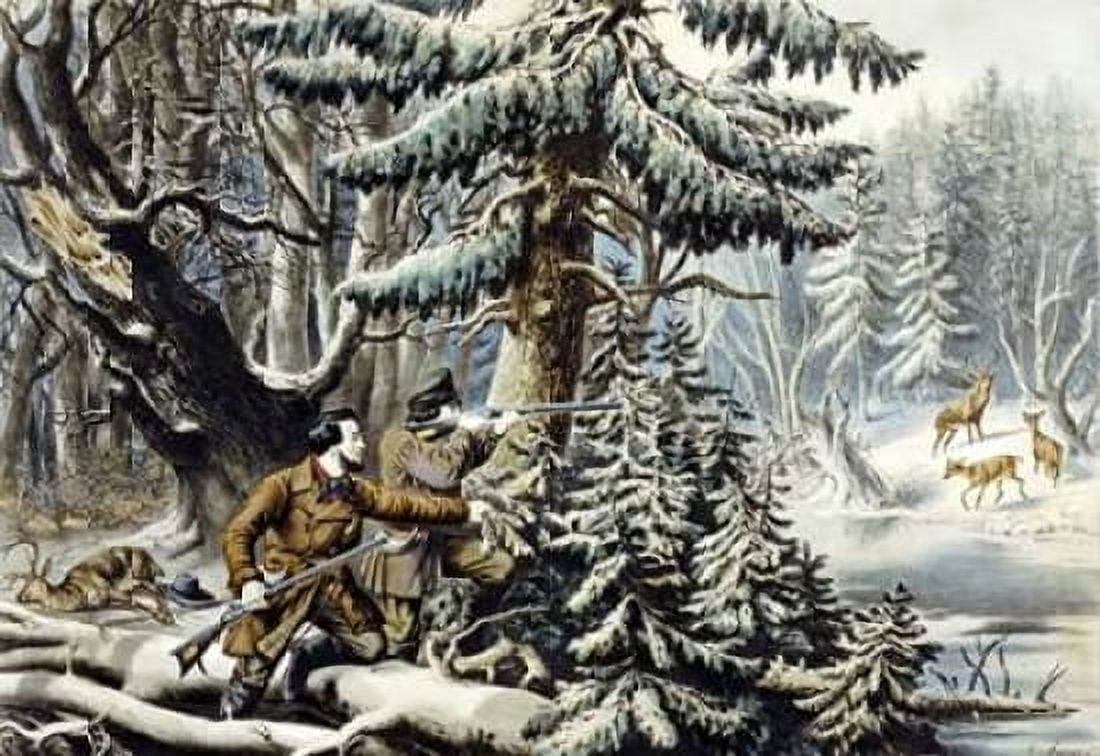 American Winter Sports - Deer Shooting on The Shattagee Canvas Art - Nathaniel Currier (12 x 18)
