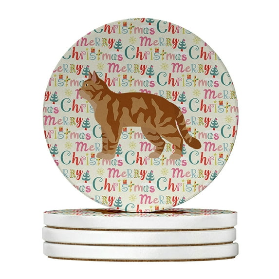 American Wirehair #2 Cat Christmas Large Sandstone Coasters Pack of 4 4 in x 4 in