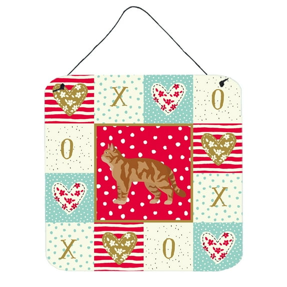 American Wirehair 2 Cat Love Wall or Door Hanging Prints Red