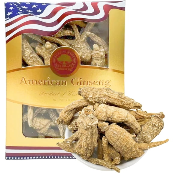 American Wisconsin Ginseng Root 100% Authentic Hand-Selected Cultivated Wisconsin Farmed American Wild Ginseng Energy for Men Women Medium 4oz Box