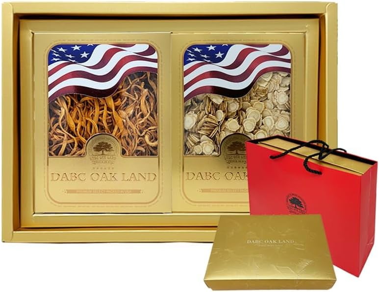 American Wisconsin Ginseng Slices Root + Cordyceps Flower, 100% Natural Dried Cordyceps Mushroom 4OZ Ginseng Slices + 4OZ Dried Cordyceps Mushroom Gift Box
