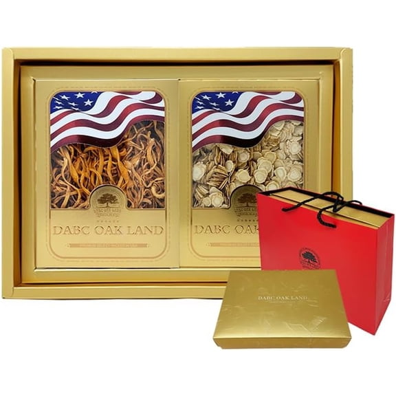 American Wisconsin Ginseng Slices Root + Cordyceps Flower, 100% Natural Dried Cordyceps Mushroom 4OZ Ginseng Slices + 4OZ Dried Cordyceps Mushroom Gift Box