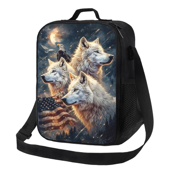 American Wolf And Eagle Lunch Bag Insulated Thermal Box with Shoulder Strap & Handle for Work and Picnic