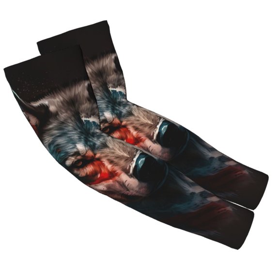 American Wolf USA Flag 2-Pack Adult Cooling Arm Sleeves, Seamless UV Sun Protection Breathable Ice-Silk Compression Arm Sleeve