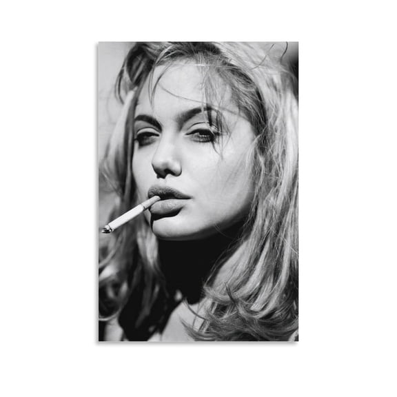 American Women Film Directors Angelina Jolie Smoking Black And White Poster Painting On Canvas Wall Art Poster Scroll Picture Print Living Room Walls Decor Home Posters 12x18inch(30x45cm)