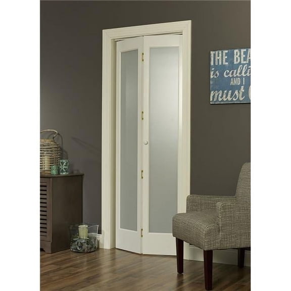American Wood  30 x 80 in. Full Glass Frosted Bifold Door, Unfinished Pine