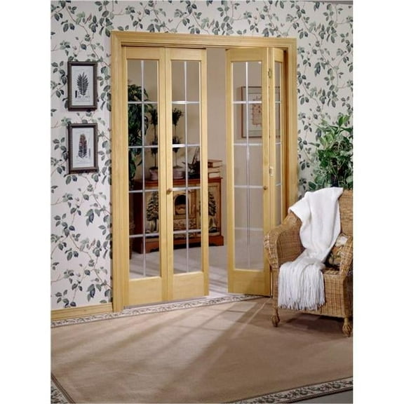 American Wood 853726 30 x 80 in. Full Glass Pioneer Bifold Door, Unfinished Pine