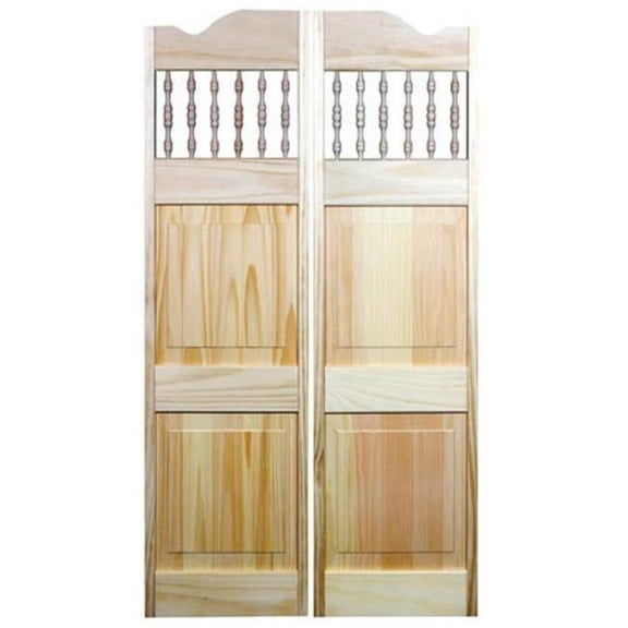 American Wood 482442 24 x 42 in. Carson City Spindle Top Cafe Door, Unfinished Pine