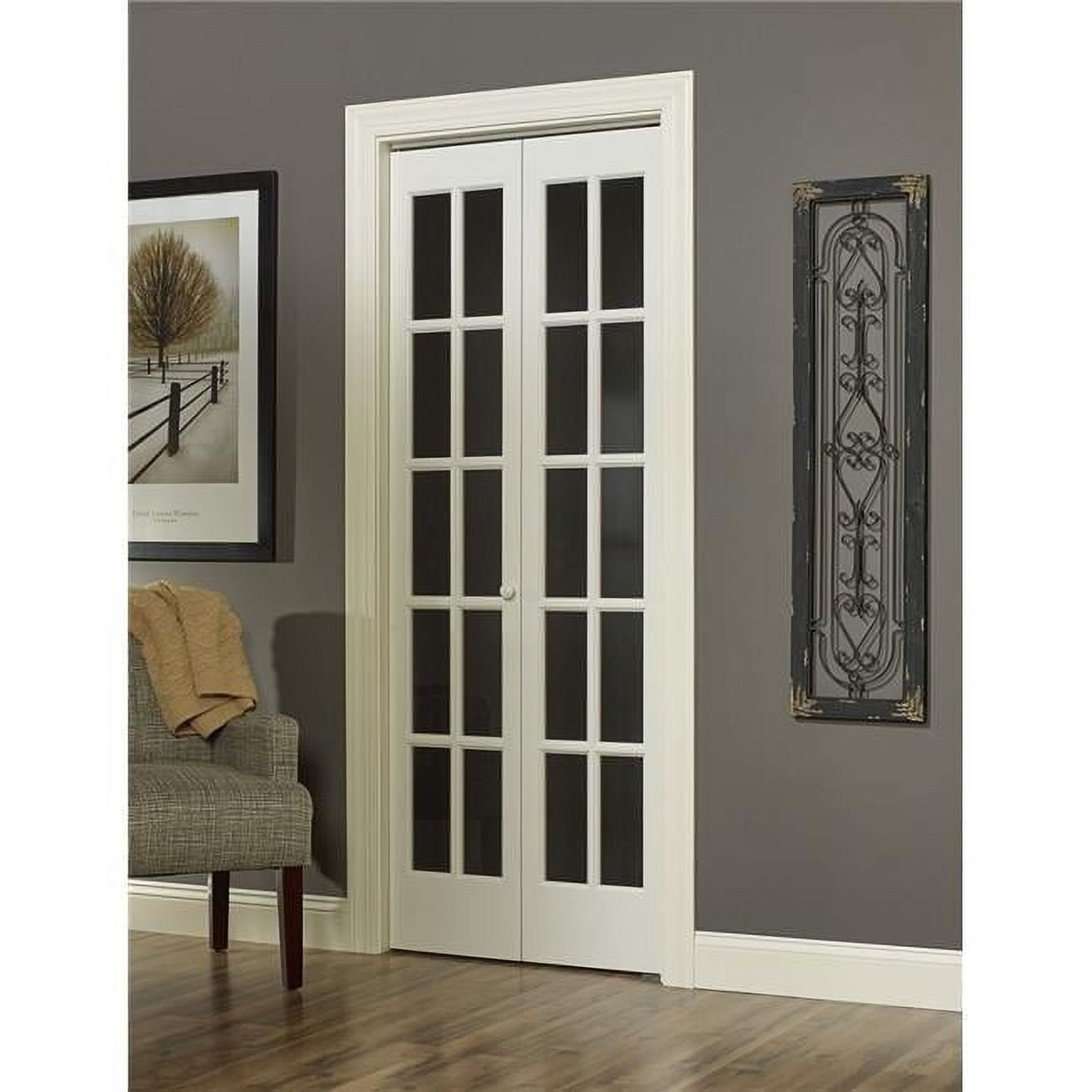 Unfinished Pine 36 x 80 Inch 10-Lite Bifold Door with Brass Hinges