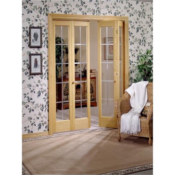 American Wood 853730 36 x 80 in. Full Glass Pioneer Bifold Door, Unfinished Pine