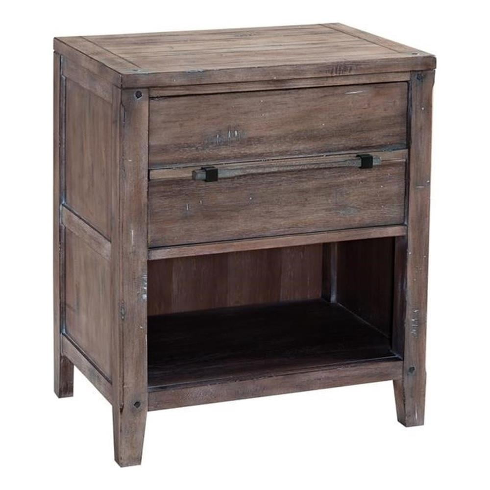 Aurora Weathered Gray Rustic Wood 1-Drawer Nightstand