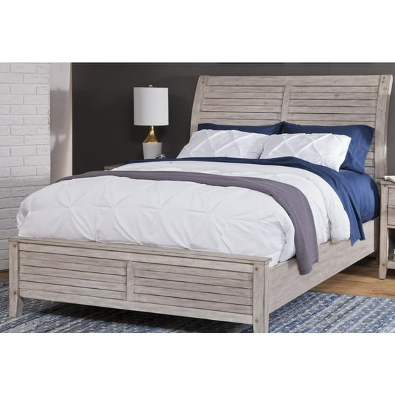 American Woodcrafters Aurora White-washed Wood King Sleigh Bed