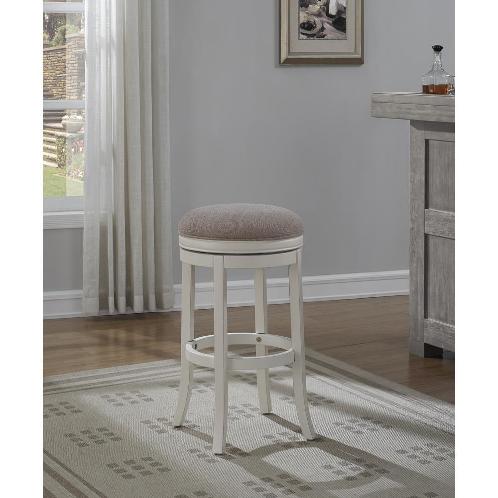 Transitional 26'' Swivel Backless Counter Stool in Antique White and Light Brown