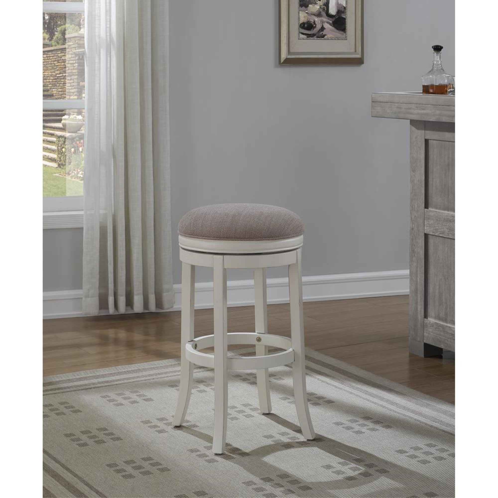 Aversa 34" Antique White Backless Swivel Wood Bar Stool
