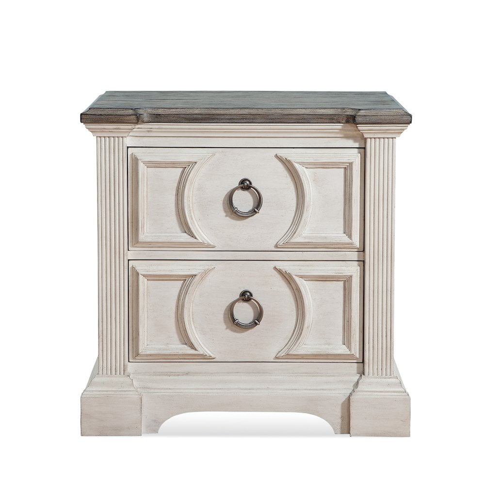Antique White and Charcoal 2-Drawer Wood Nightstand