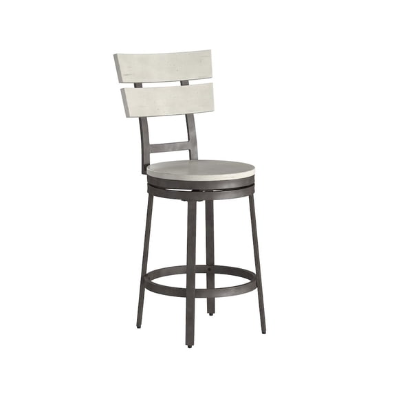 American Woodcrafters Colson Distressed White Metal Swivel Counter Barstool