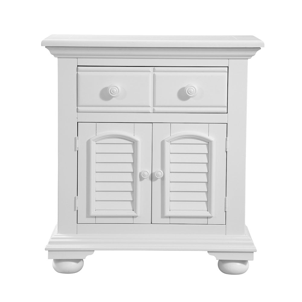 White Transitional 1-Drawer Nightstand with Louvered Doors