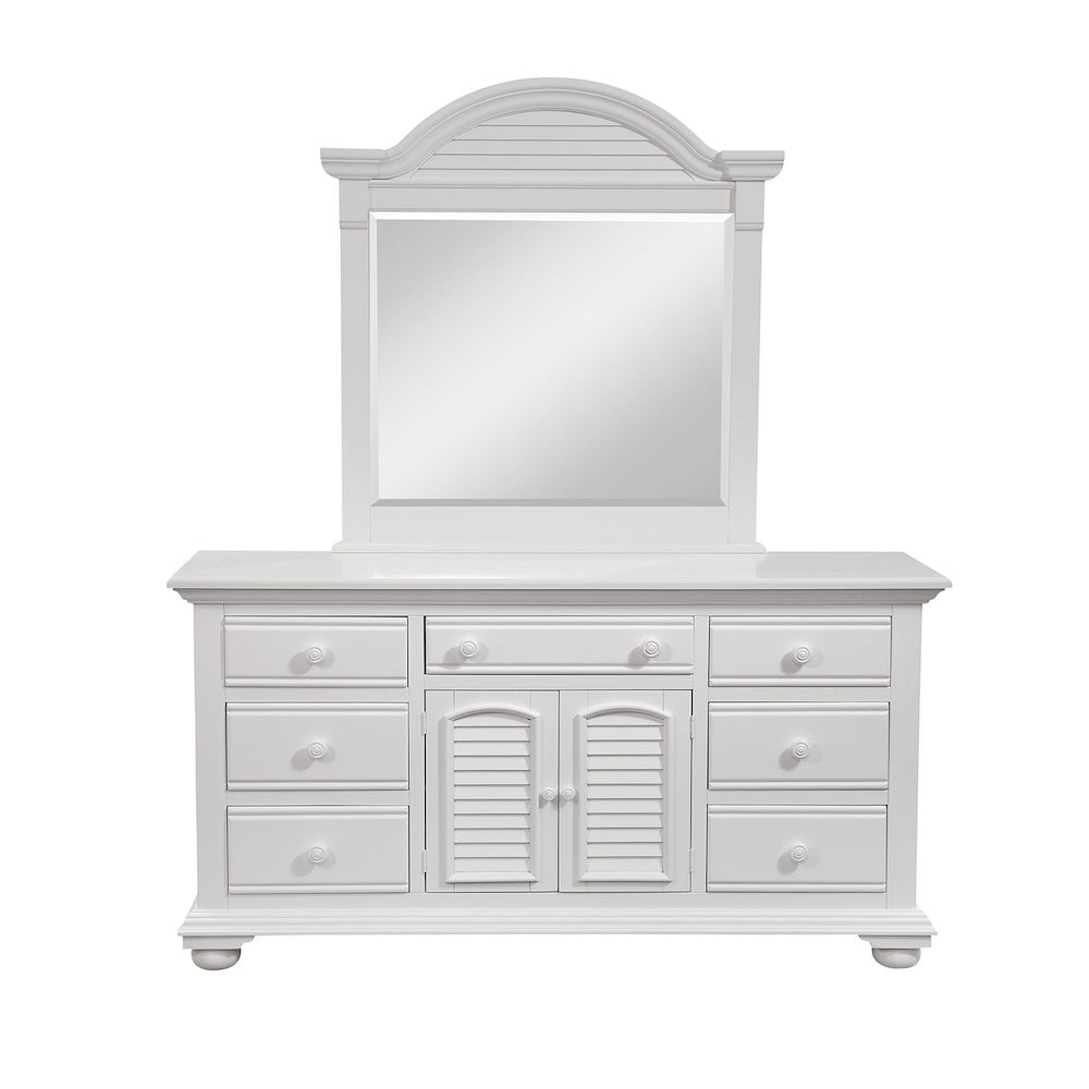 White Cottage Triple Dresser with Mirror and Soft Close Drawers