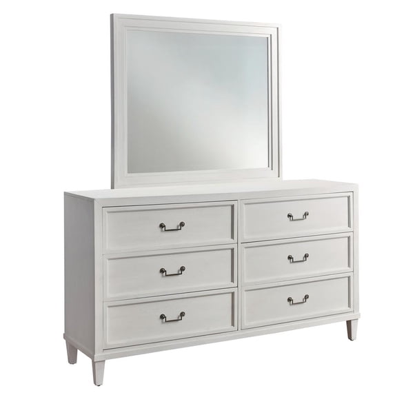 American Woodcrafters Dunescape 68"W Wood Dresser and Mirror in White