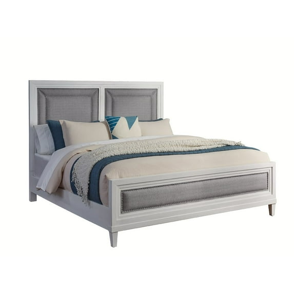 American Woodcrafters Dunescape 79"W Wood King Upholstered Bed in White