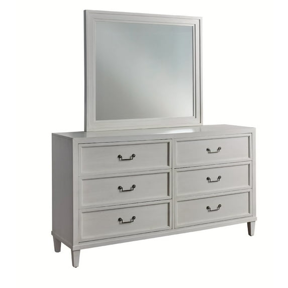 American Woodcrafters Dunescape Wood 6-drawer Dresser in White/Antiqued Silver