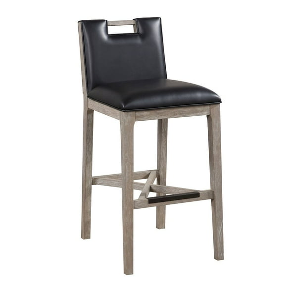 American Woodcrafters Jakarta Solid Wood with Black Bonded Leather Bar Stool