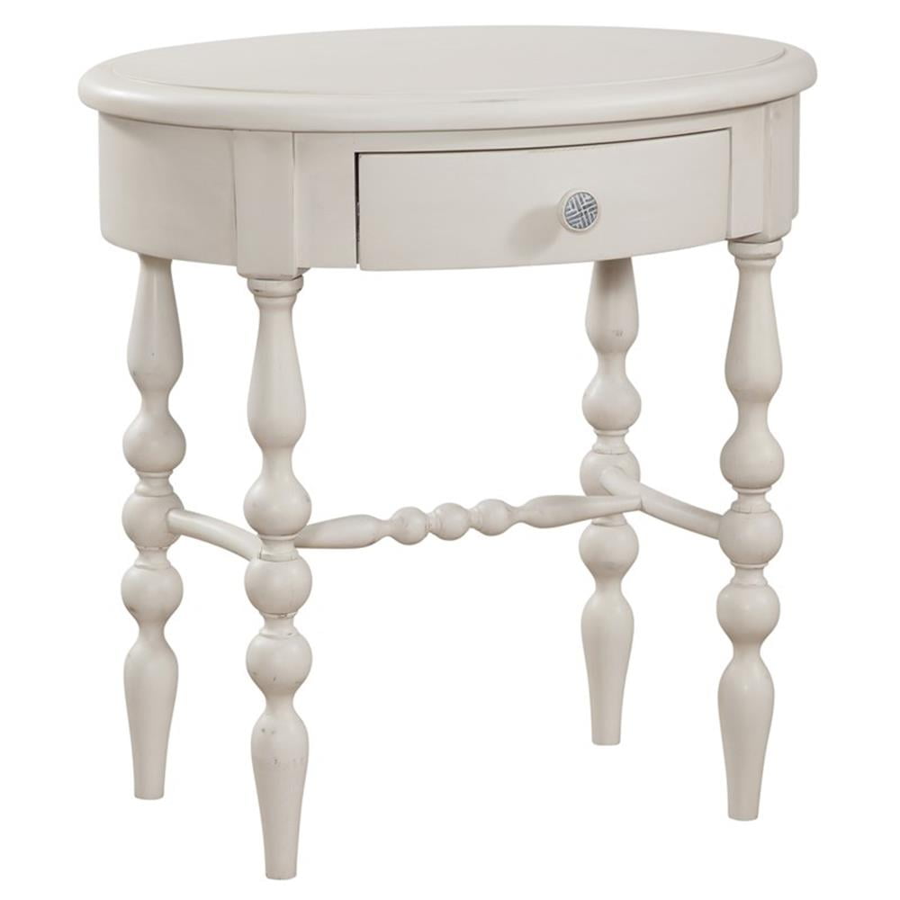Dove White Wood Oval Accent Table with Storage Drawer