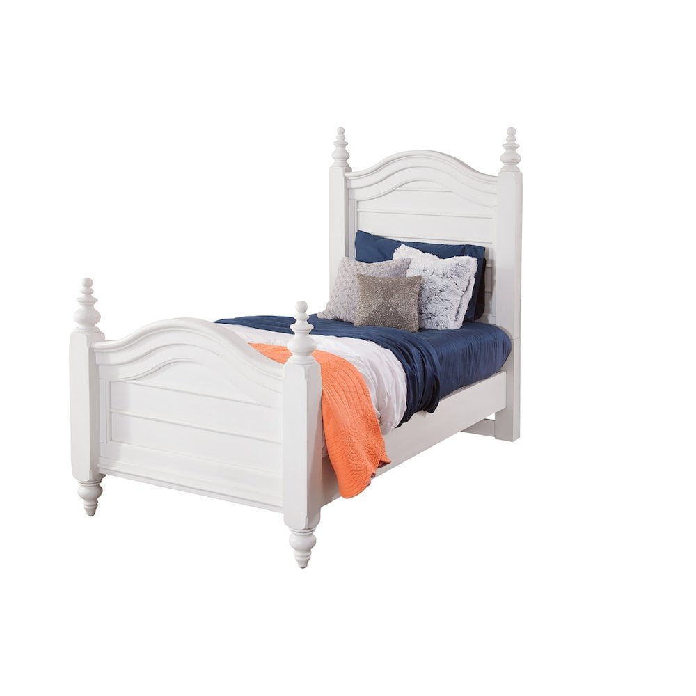 Rodanthe Coastal White Twin Panel Bed with Arched Crown & Turned Finials