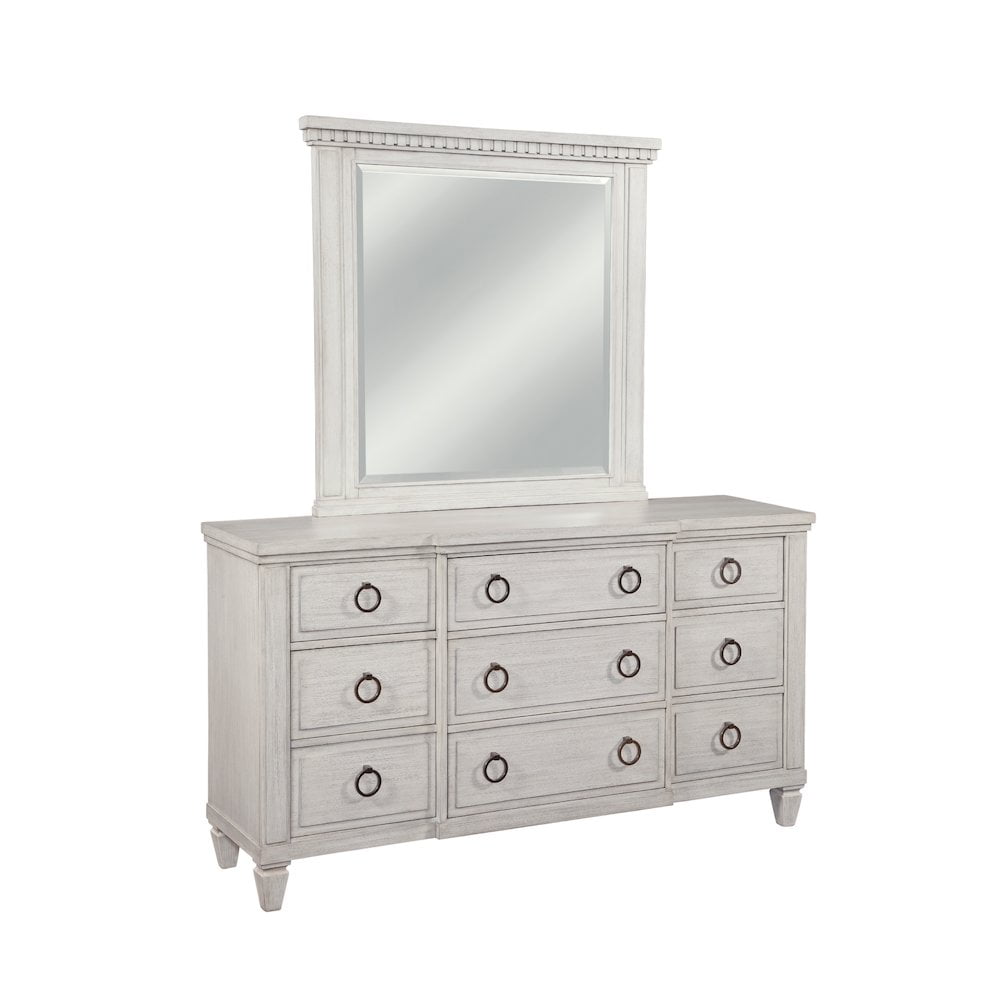 Oyster White Mahogany 9-Drawer Dresser with Antiqued Silver Ring Pulls