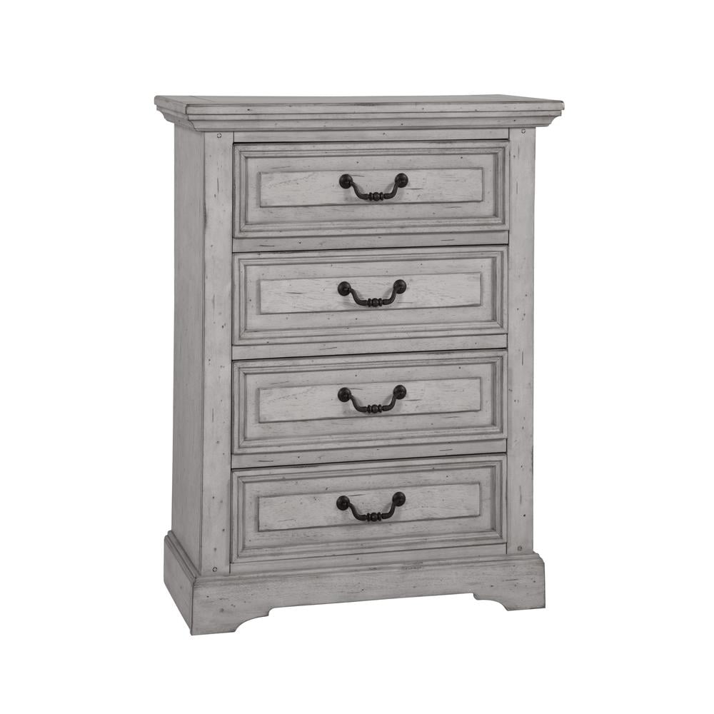 Transitional Antique Gray 4-Drawer Veneer Chest with Hammered Metal Knobs