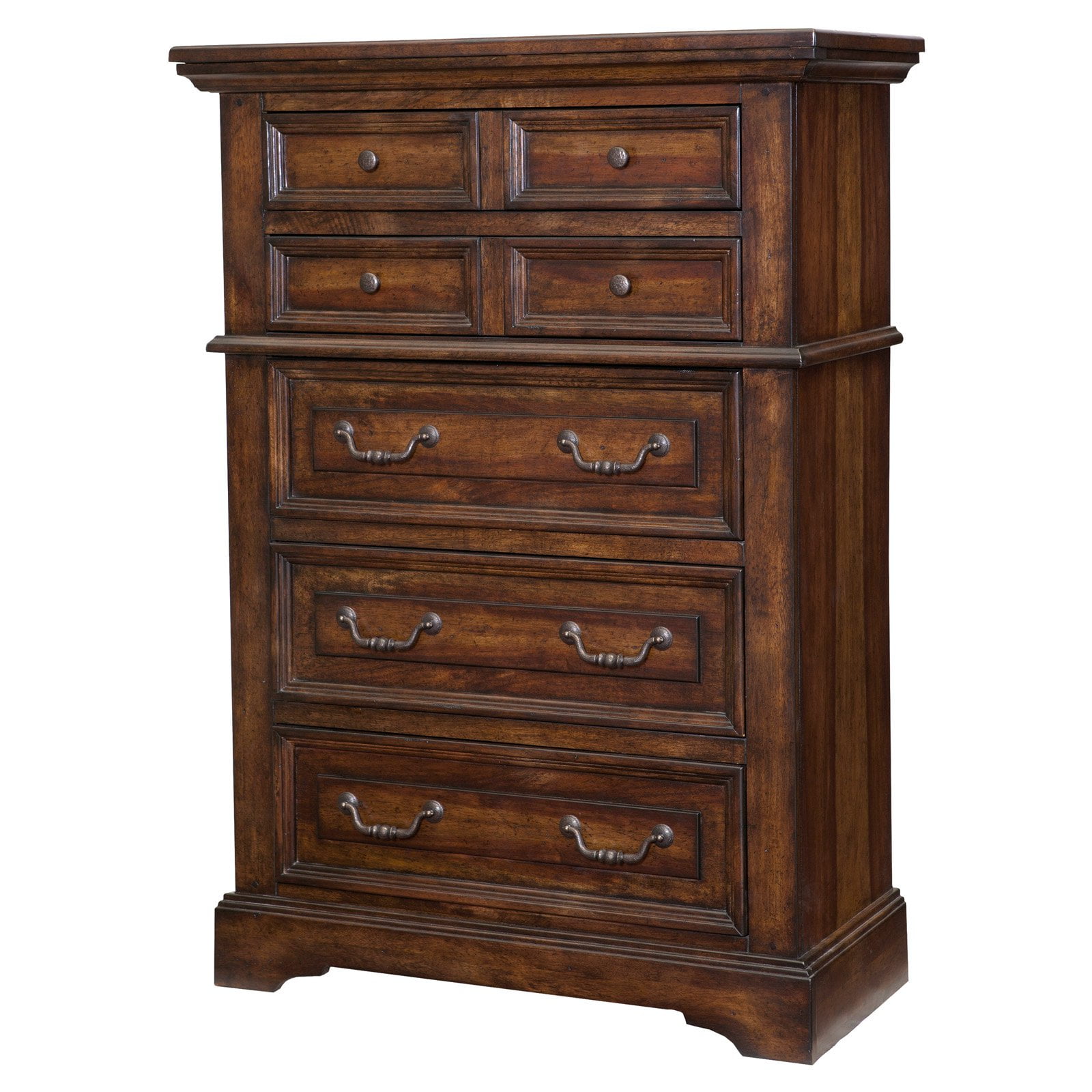 Rustic Brown Hardwood 5-Drawer Chest with Felt Lined Top Drawers
