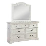 American Woodcrafters Stonebrook Antique White Wood Dresser and Mirror