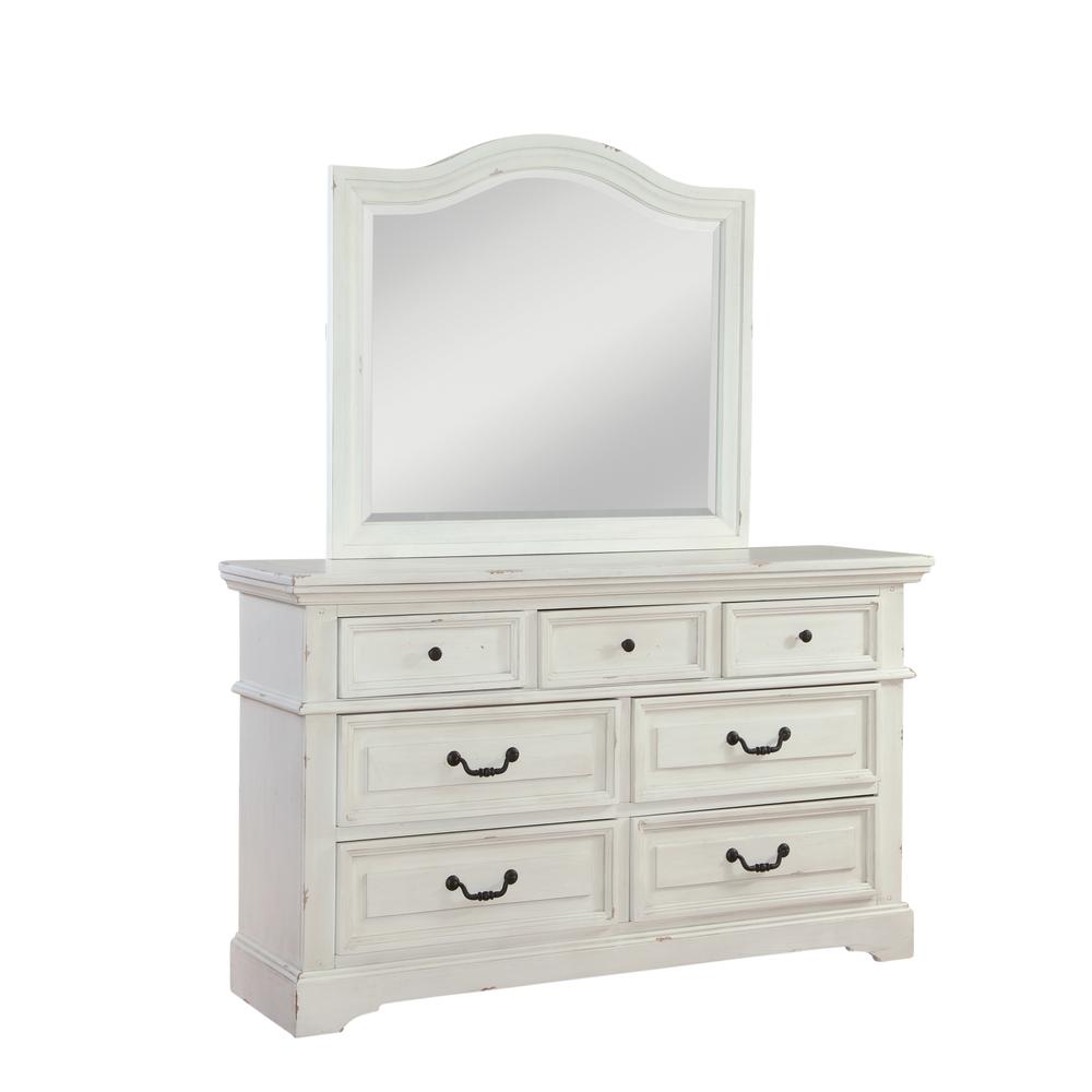 American Woodcrafters Stonebrook Antiqued White Dresser And Mirror ...