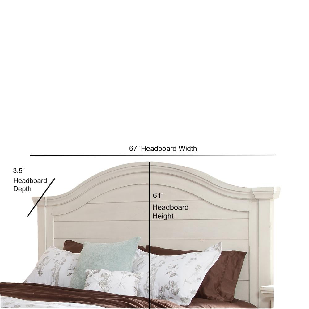Antiqued White Wood Queen Panel Headboard with Arched Design