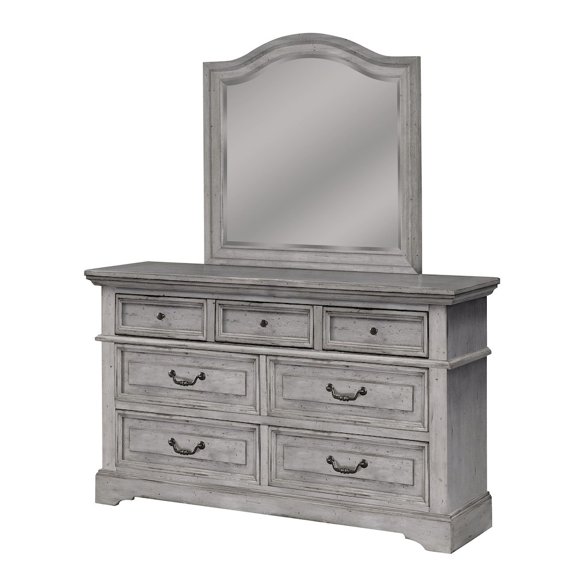 American Woodcrafters Stonebrook Dresser with Mirror - Light Distressed Antique Gray