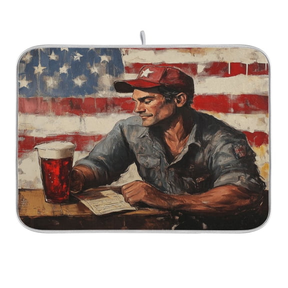 American Worker and Flag Dish Drying Mat 18x24 Absorbent Microfiber Draining Rack Pad for Kitchen Counter Sink