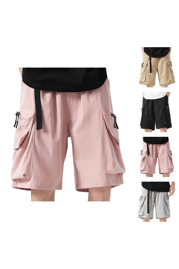 American Workwear Multi Color Shorts - Brand Straight Design Loose Casual Pants With Multi Pocket Practical Features, Workwear Style Mens Shorts For Summer Outdoor Street & Daily Commute