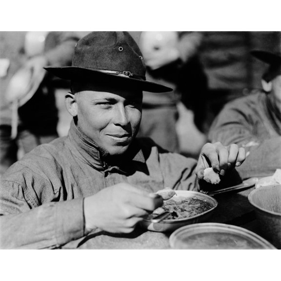 American Ww1 Soldier Eating From His Mess Kit. 1917-18. (Bsloc20124159) History (36 x 24)