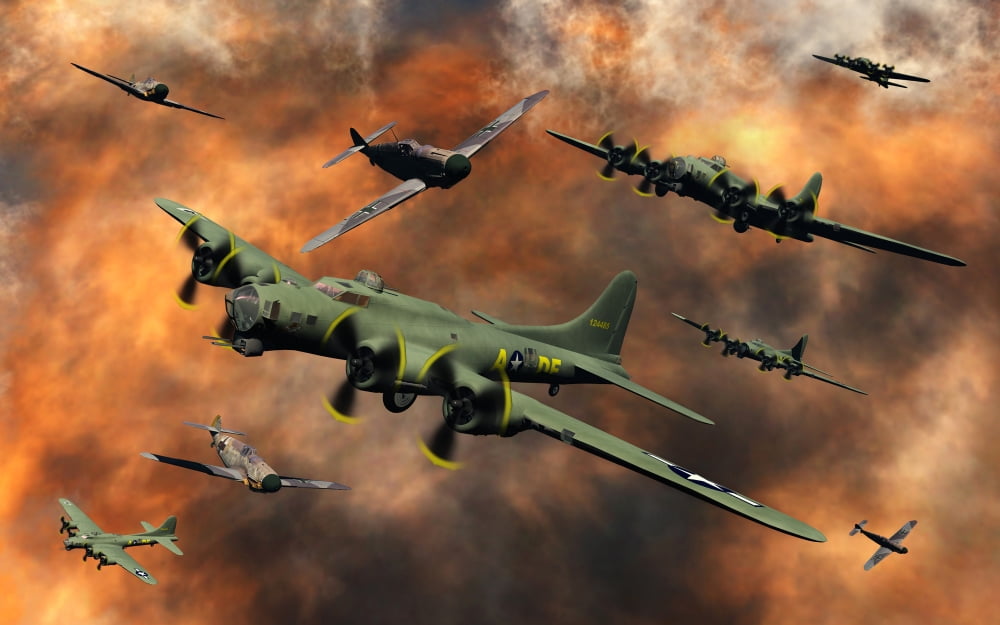 American and German aircraft battle it out in the skies during WWII Canvas Art - Mark StevensonStocktrek Images (18 x 12)